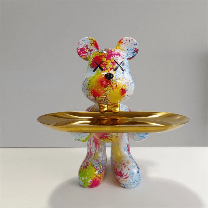 Statuie Urs Decorativă Cu Tavă Elegantă