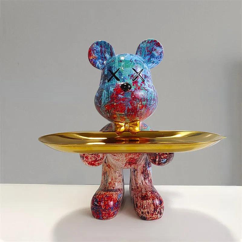 Statuie Urs Decorativă Cu Tavă Elegantă