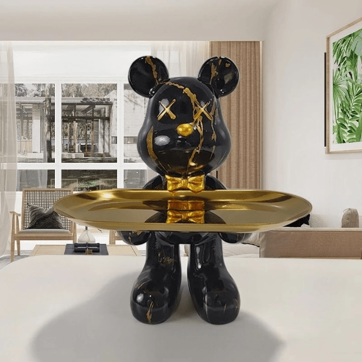 Statuie Urs Decorativă Cu Tavă Elegantă