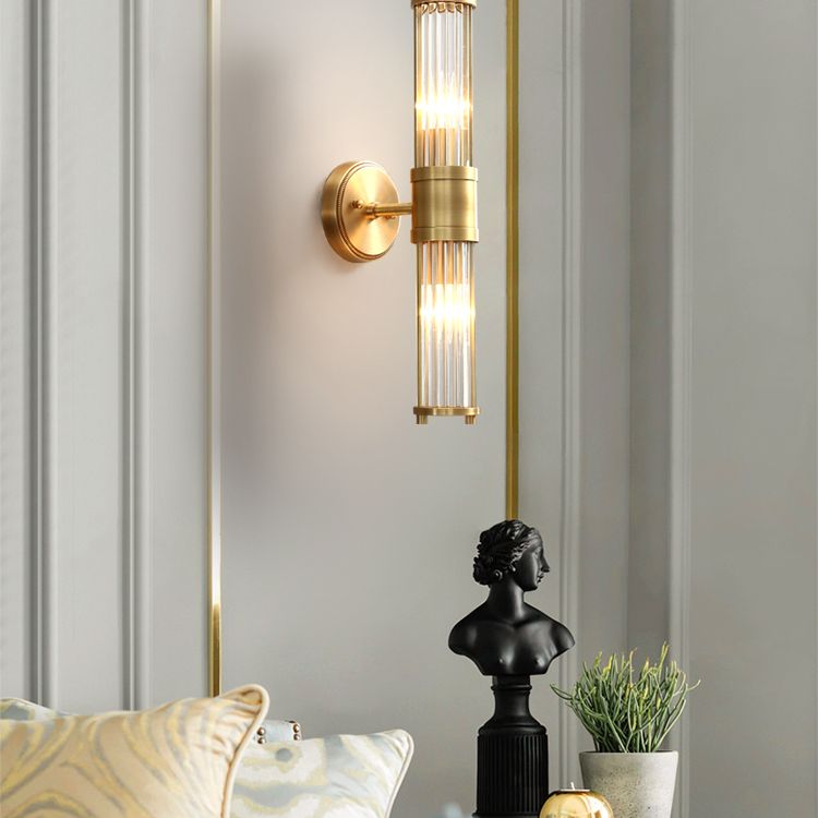 Μοντέρνο κυλινδρικό φωτιστικό τοίχου - Style Moderne Doré En Métal Et Verre