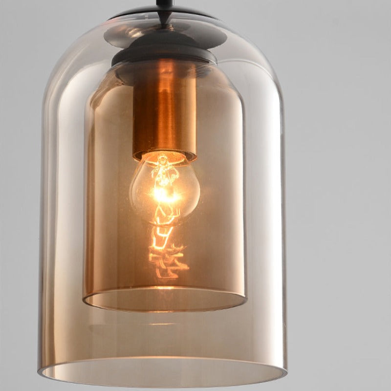 Szklana lampa wisząca w stylu vintage - podwójne metaliczne wykończenie