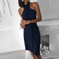 Cécile | Elegant Draped Dress – Asymmetric High Neck 