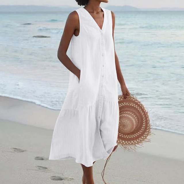 Sandrine | Vestido Leve de Verão – Elegância e Decote em V 