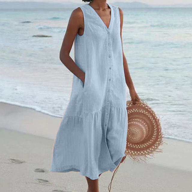 Sandrine | Vestido Leve de Verão – Elegância e Decote em V 