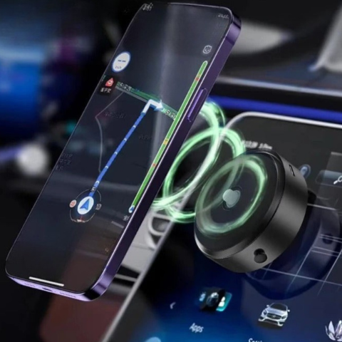 Suporte magnético de 360° para telemóvel no automóvel - Fixação segura e utilização prática