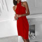 Cécile | Elegant Draped Dress – Asymmetric High Neck 