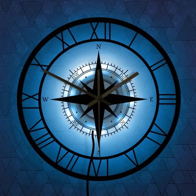 ساعة حائط بوصلة بحرية – لمسة زخرفية أنيقة وعملية 