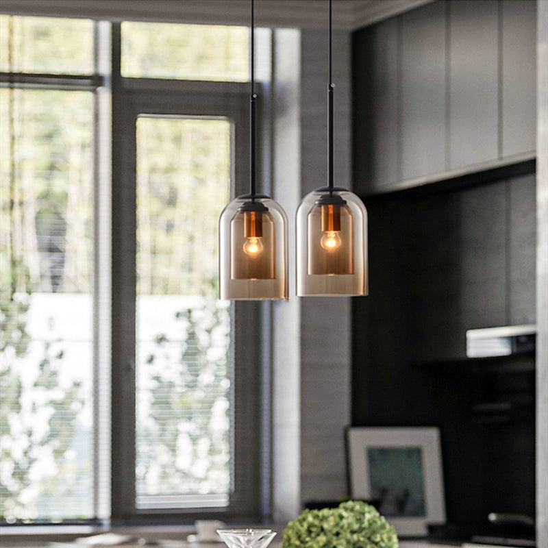 Szklana lampa wisząca w stylu vintage - podwójne metaliczne wykończenie